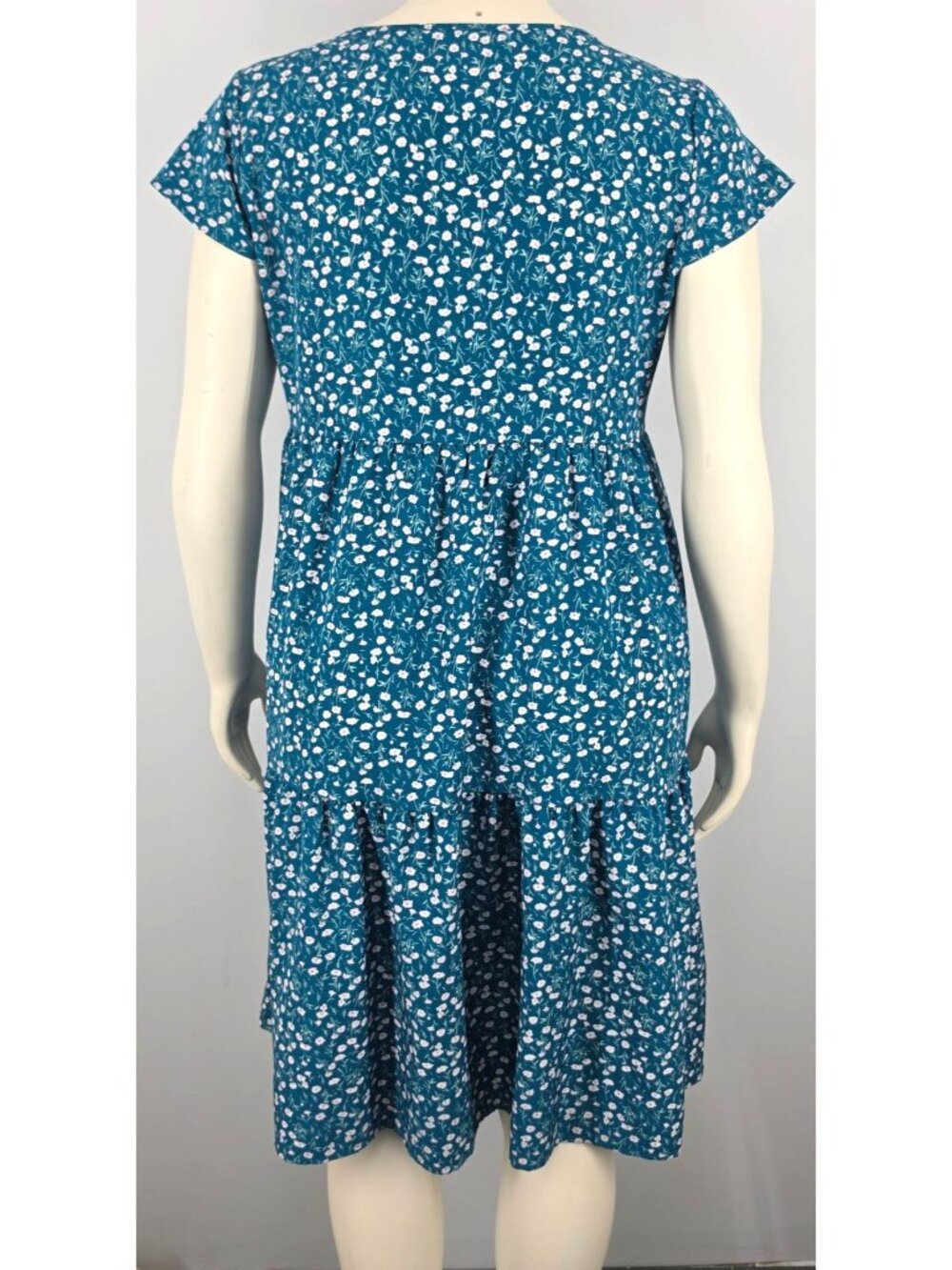 Women's Teal Blue Green Floral Dress Ruffled Layered XL Flowy Lightweight Cap Sl - Picture 2 of 6